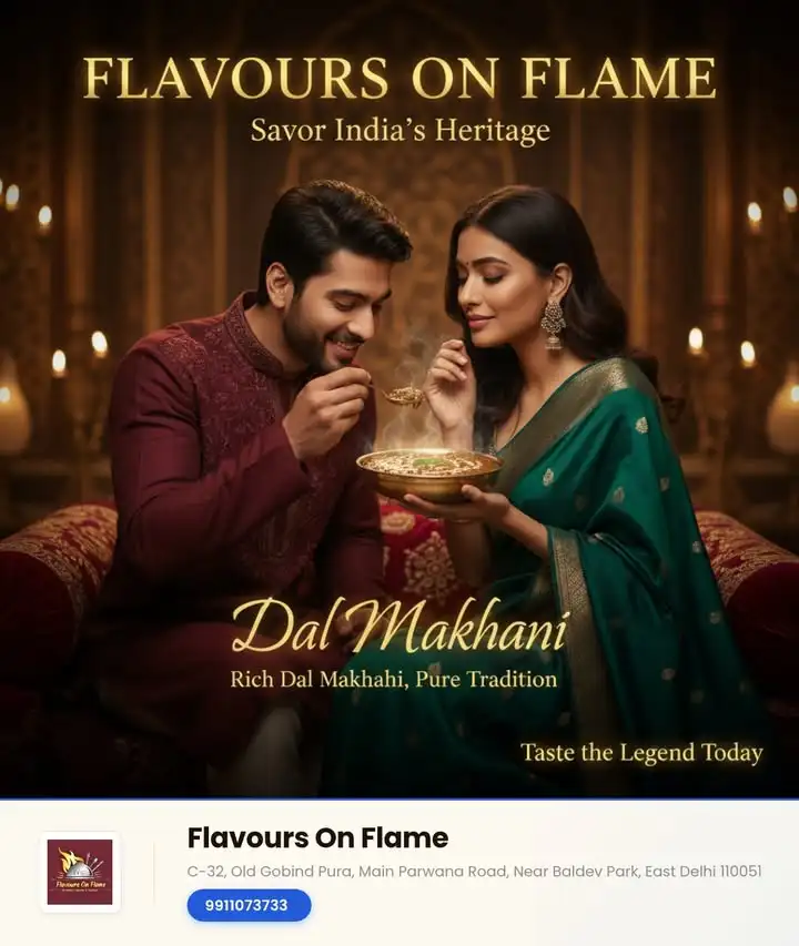 Enjoy authentic flavors at Flavours On Flame with our Dal Makhani, perfectly paired with flavorful Chicken Korma, offeri...
